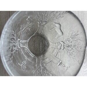 Vintage Swedish Art Glass Bowl Embossed Winter Scene Reindeer Skier Lighthouse